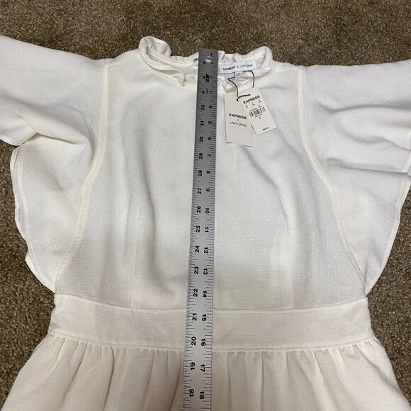 Express X Ladygang Ruffle Mini Dress Sz 6 White Flutter Country Western Peasant - Picture 12 of 16